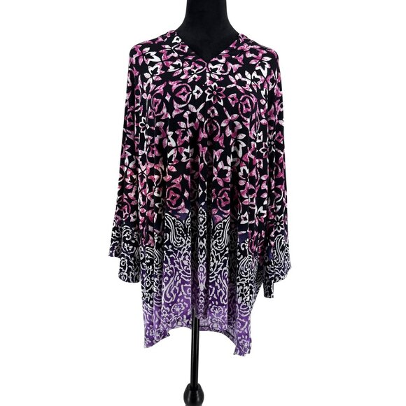 Susan Graver Tunic Top Womens Size 2x Liquid Knit Stretchy V Neck Asymmetrical - Picture 3 of 7